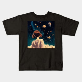 Space Gazing Girl- best selling Kids T-Shirt